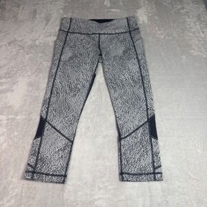 Lululemon Athletica Womens 8 Black White Static Print Mesh Panel Crop Leggings